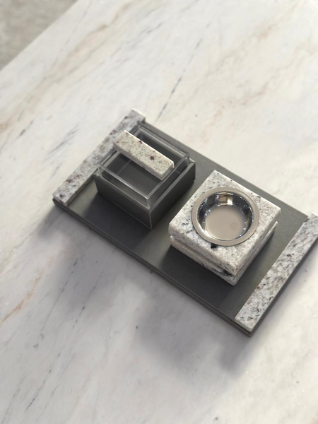 Grey Marble Madkan Set – Elegant Oud & Incense Holder – Murbz